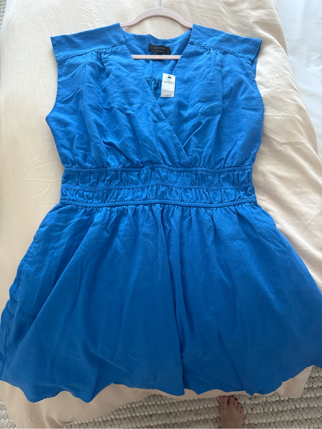 Banana Republic Factory Linen Blend Smocked Waist Blue Mini Dress — image 8 of 8